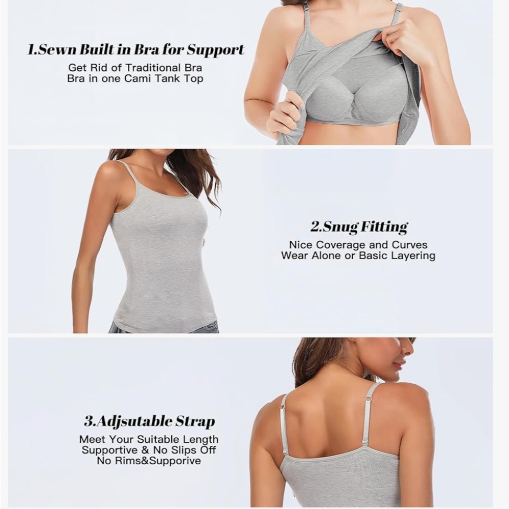 Women's Tank Tops with Built-in Bra (3 pc: blk, gray, olive) Small - Picture 5 of 8